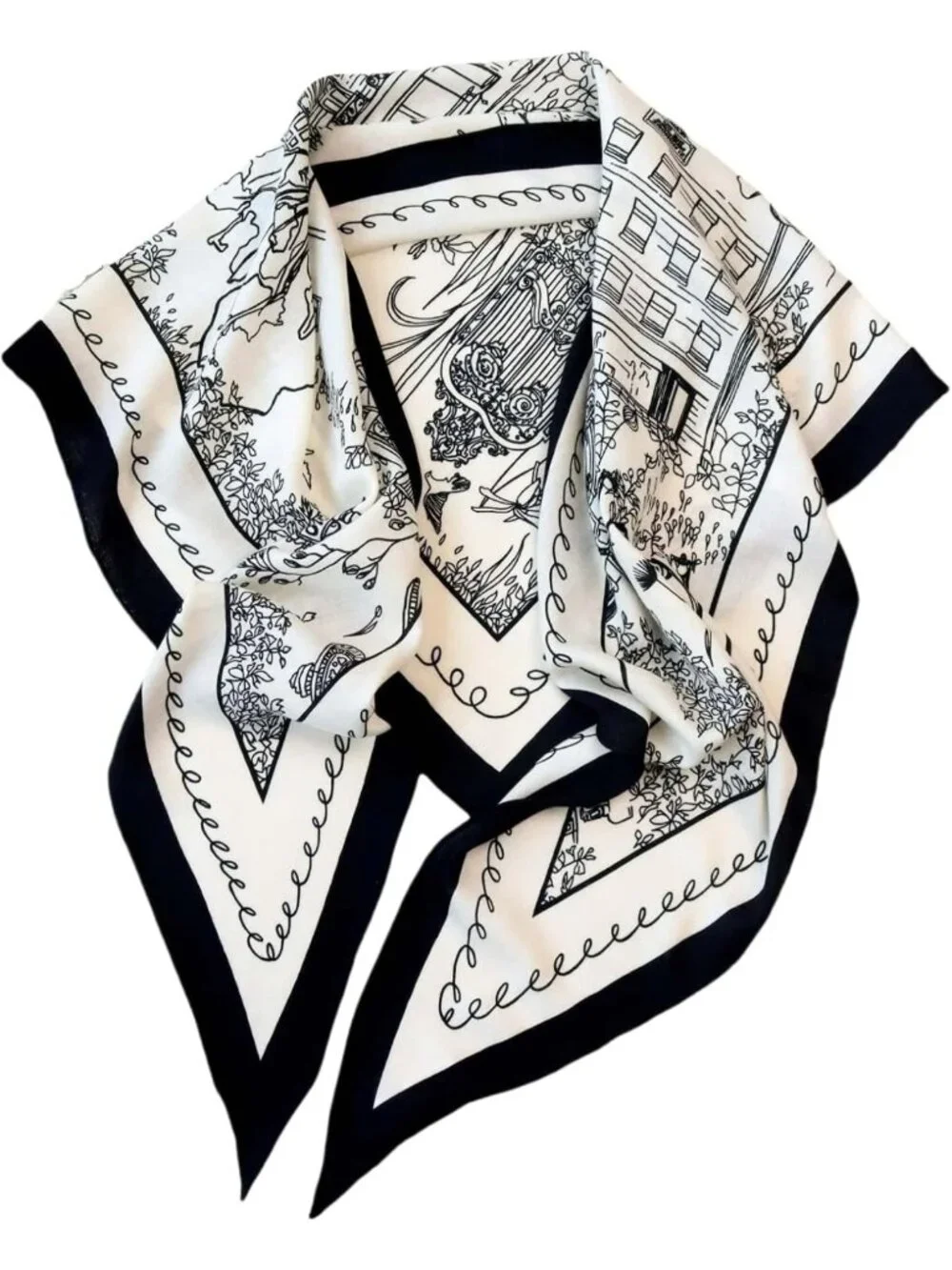 Lightweight Printed Triangle Scarf Shawl - Women's Silk Wool Blend 49